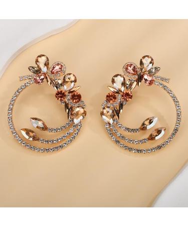 Buy Octwine Elegant Flower Drop Gold Rhinestone Hoop Earrings | Perfect for Party Wedding & Dating | Women's Jewelry - Buy Online on GoSupps.com
