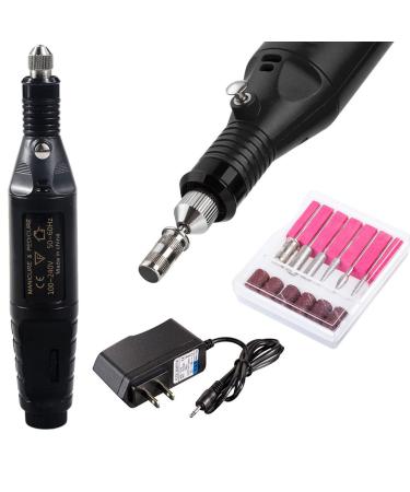 Electric Nail Art Drill Kit with 6 File DIY Nail Polishing Drill Set, Acrylic Nail Drill Manicure Filer Kit, Professional Nail Buffer Machine, Nail Filer Pedicure Manicure (Black)