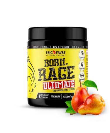 Pre Workout Born Of Rage Ultimate Body Building Booster Explosive Energy Endurance New without Creatine 250 g Pear Flavor Powder Eric Favre