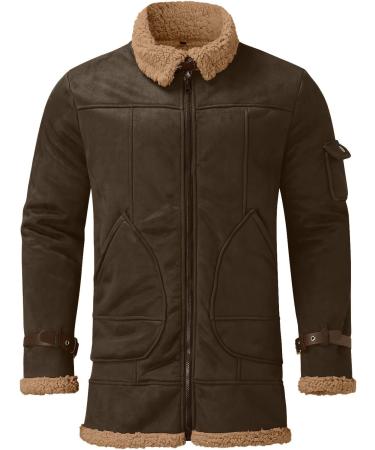 Hanxiulin Men's Plush Fleece Jacket - Warm Cuddly Outdoor Coat - Lightweight Winter Sweater in Brown - Buy Online on GoSupps.com