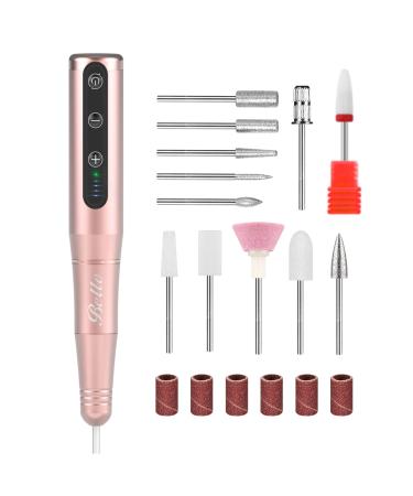 Cordless Nail Drill for Acrylic Nails,Belle Wireless Electric Efile with Bits and Sanding Bands,Portable Rechargeable Nail Machine File for Manicure Pedicure