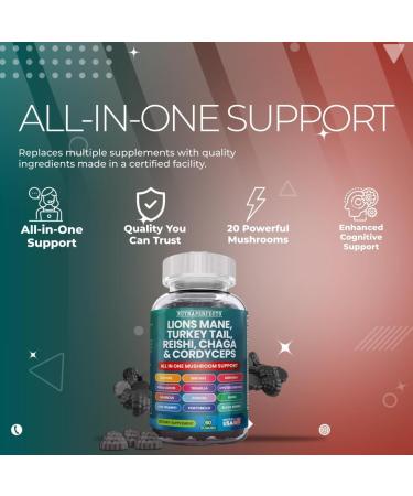 Organic Mushroom Gummies 20 in 1 Complex Daily Lion's Mane Reishi Chaga Cordyceps Enoki Oyster Turkey Tail Brains Vegan Memorys Superfood Mushroom Supplement for Adults Men & Women - Buy Online on GoSupps.com
