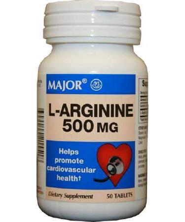 Major L-Arginine 500 mg Dietary Supplement - 50 Tablets