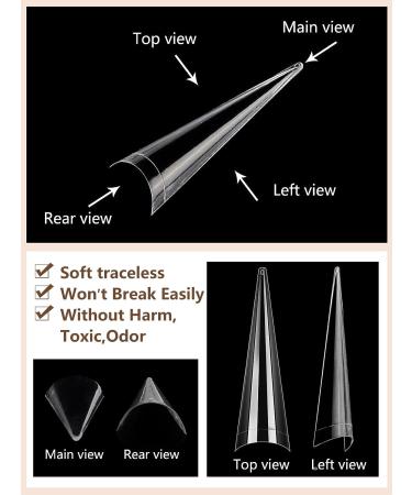 500PCS XL Stiletto Nail Tips | Clear False Nails for Acrylic | Half Cover Tapered Square Tips for Nail Extension | 10 Sizes | DIY Nail Art - Buy Online on GoSupps.com