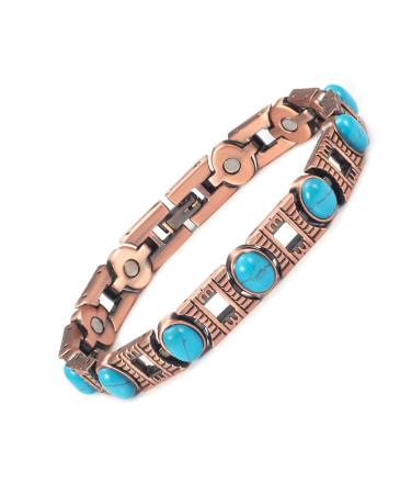 Enercoppex 99.99% pure copper magnette therapy for arthritis relief women's bracelet 3500 gauss strong magnetic turquoise turquoise-colored copper bracelet magnetic therapy for healthy women's jewelry