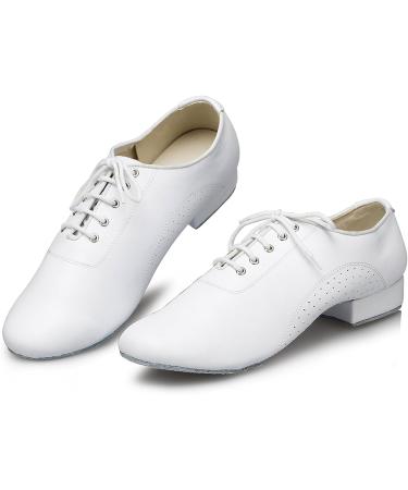 Minishion Men's TH173 Lace-up Leather Latin Dance Shoes 8.5 White (2.5cm Heel) - Buy Online on GoSupps.com