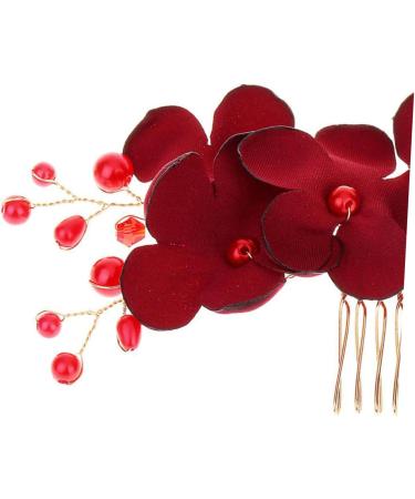 DOITOOL 1pc Womens Barrettes for Hair Mens Comb Floral Decor Accesorios Para Mens Hair Comb Hair Combs for Women Pearl Hair Pin Inserted Comb Bride Wedding Accessories Red - Buy Online on GoSupps.com