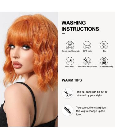 OUFEI Long Orange Wig With Bangs Natural Wavy Wigs for Women Natural Synthetic Hair Heat Resistant Wigs for Daily Party Cosplay Wear Orange(1163-2) - Buy Online on GoSupps.com