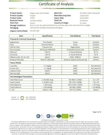 Myvial Gotu Kola Powder Bio 100g - Vegan Tiger Grass (Centella Asiatica) from Sri Lanka | Additive-Free Plastic-Free Raw Food Lab Tested - International Shipping Available - Buy Online on GoSupps.com
