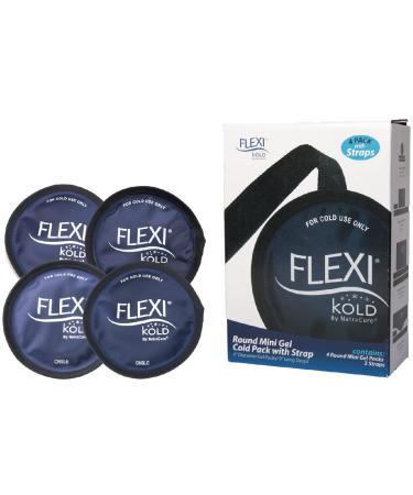 FlexiKold Gel Ice Pack Circles w/Straps (4 Pack) - Reusable Round Cold Pack Compress for Kids Injuries, Breastfeeding, Wisdom Teeth, Sinus Headaches - 6304-STRAP4PK by NatraCure Circles (4 Count)
