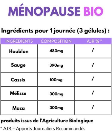 Organic Menopause - 120 Capsules | Menopause Pre-menopause | Organic Ecocert | 100% Natural | Made in France | Pro Nutrition - Buy Online on GoSupps.com