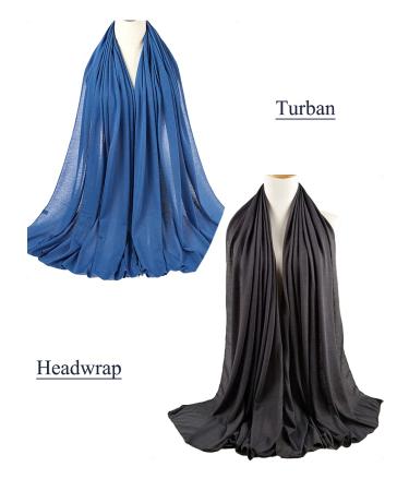 Harewom Stretchy Head Wraps for Black Women - Denim Blue & Grey 2pc Set - Buy Online on GoSupps.com