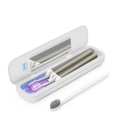 UV Toothbrush Sanitizer  ELMWAY Smart UV Toothbrush Sterilizer Travel Cutlery Fork Spoon  Portable USB Charging Toothbrush Cover with UV Light Sanitizer  Antibacterial Travel Toothbrush Holder (White)