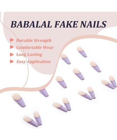 BABALAL Long French Tip Fake Nails - 24pcs Purple Glossy Coffin Press-On Nails with Nail Glue | Ballerina Acrylic Nails Full Cover False Nails - Buy Online on GoSupps.com