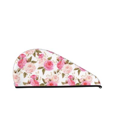 Large Microfiber Hair Towel Wrap for Women Girls Pink Rose Floral Flower Dry Hair Cap with Button Super Absorbent Soft Quick Dry Hair Turban for All Hair Style Anti Frizz Hair Drying Towel Pink Rose Floral Flower 25.2x10.2 Inch
