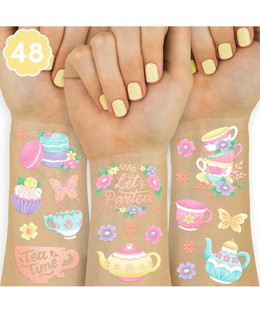 xo, Fetti Tea Party Temporary Tattoos - 48 Glitter Styles | Partea Birthday Party Supplies, Tea Kettle, Cupcakes, Butterfly Arts and Crafts, Easter, Mother's Day