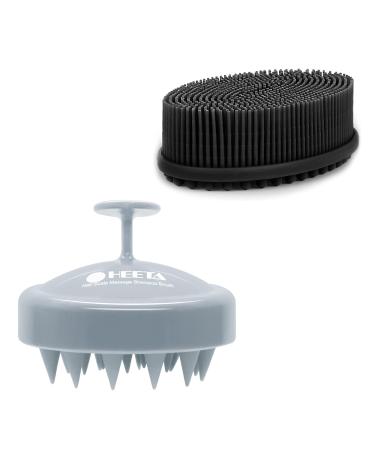HEETA Body Brush for Wet Dry Brushing Silicone Body Scrubber for Gentle Exfoliating on Softer Glowing Skin & Hair Shampoo Brush Scalp Care