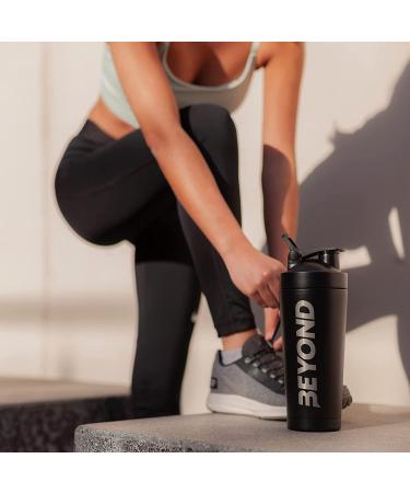 Beyond Fitness Premium Insulated Stainless Steel Protein Mixer Shaker Bottle - BPA Free, Grey & Black - Buy Online on GoSupps.com