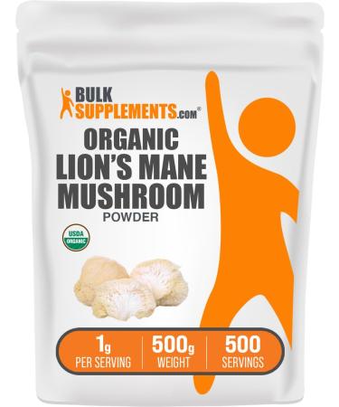 BulkSupplements.com Organic Lions Mane Mushroom Powder - Lions Mane Powder Mushroom Supplement - Vegan & Gluten Free 1g per Serving 500g (1.1 lbs) (Pack of 1) 17.64 Ounce (Pack of 1)