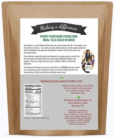 Jiva Organic Whole Psyllium Husk (Isabgol) 28 Oz Jumbo Bag - Non-GMO | Keto Friendly Soluble Fiber - 1.75lb - Buy Online on GoSupps.com