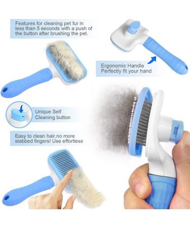 Atlamia Self Cleaning Slicker Brush for Dogs & Cats | Removes Loose Hair & Tangles | Skin-Friendly with Massage Particles | Promotes Circulation | Blue - Buy Online on GoSupps.com