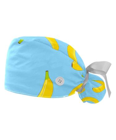 Sea Turtle Fish Pattern Colorful Scrub Caps Hats Women Bouffant Working Hat Ponytail Holder for Women Long Hair Covers 2PCS Pattern 04