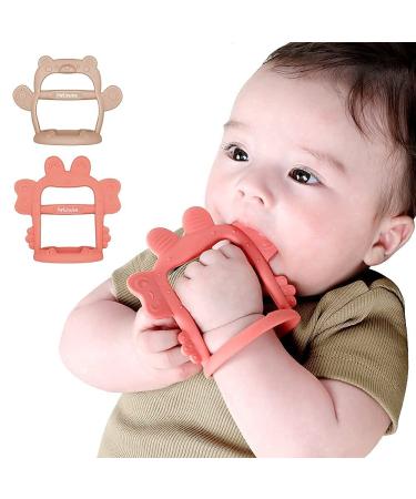PETINUBE Anti-Dropping Silicone Baby Wrist Teether Soothing Pacifier for Infants 3+ Months Babies Made in Korea (Crab+Bear)