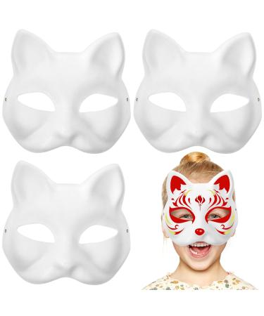 Holidyoyo cat mask Therian-Masks 3 pieces white cat masks blank masking diy halloween-mask animal half-face masks maskerade cosplay party
