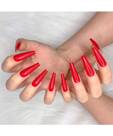 Artquee 24pcs Red Ballerina Long Coffin Glossy Fake Nails Press on Manicure - CB-12 - Buy Online on GoSupps.com