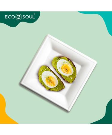 ECO SOUL Pearl White 6 Inch Square 100-Pack Paper Plates (PFAS free) | 100% Compostable Disposable Bagasse I Heavy-Duty Eco-Friendly Dinner Plates I Biodegradable Sugarcane Eco Plates | Microwavable 1 6 inch Square Plates - Buy Online on GoSupps.com