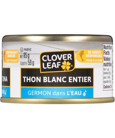 Clover Leaf Solid White Albacore Tuna in Water - 85g 24 Count - Canned Tuna - High in Protein - 14g of Protein Per 55g Serving Drained - 100% Wild-Caught and Traceable Tuna - Trace My Catch - Buy Online on GoSupps.com