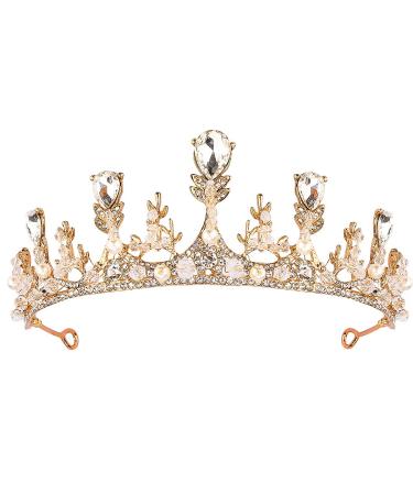 AOPRIE M.S. Tiaras and Crowns for Women Crystal Hair Accessories for Wedding Prom Bridal Birthday Party Halloween Costume Christmas Gifts Gold Leaves Princess Tiara for Little Girls