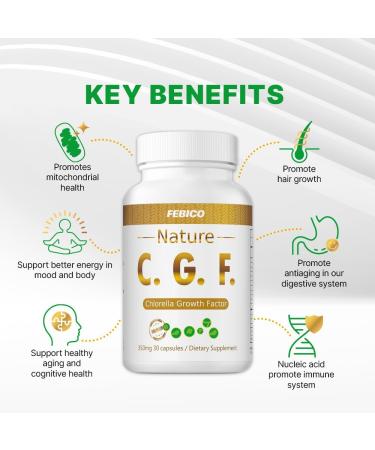 FEBICO Chlorella Growth Factor CGF Capsules 350mg 30 Count Non-GMO Vegan Supplement for Immunity & Cognitive Health Natural Spermidine Superfood - Buy Online on GoSupps.com