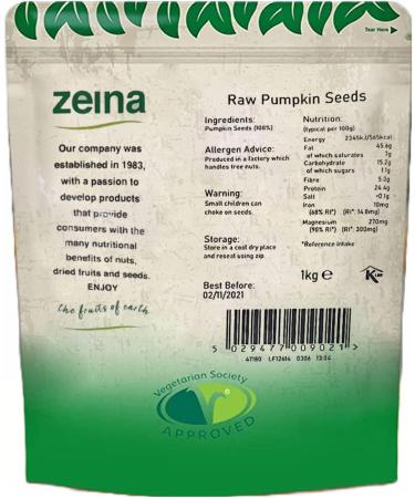 Zeina Pumpkin Seeds - 1kg Pack of Raw Pumpkin Seed Kernels | Gluten-Free, Vegan, High Protein, Fiber & Minerals - Buy Online on GoSupps.com