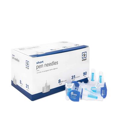 SIMPLI Insulin Pen Needles for at-Home Insulin Injections, Compatible with Most Diabetes Pens and Injection Devices, Size: Short 8mm (5/16) x 31G, 90 Count