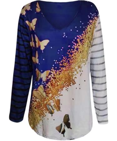 Fashionable Women's Sweater Dress - Casual V-Neck T-Shirt Butterfly Print Long Sleeves Summer Size 42 Blue XXL - International Shipping - Buy Online on GoSupps.com