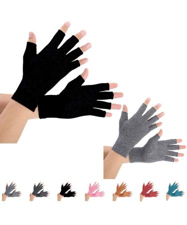 Brace Master 2 pairs arthritis gloves support for compression gloves and warmth for hands finger joint relief from pain in rheumatoids arthrosis RSI carpal tunnel (s) s pure black + gray