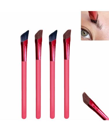 4D Hair Stroke Brow Stamp Brush, 4PCS Multifunctional Eyebrow Brush, Square Makeup Brush and Extra Fine Beveled Eyebrow Brush or Filling Eyebrows and Concealer (Brown and Black)