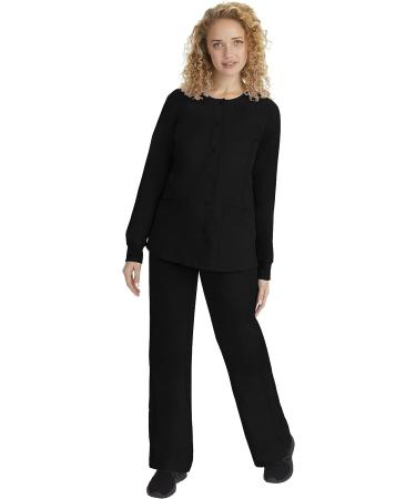 Healing Hands Purple Label 5063 Daisy Snap-up Women's Scrub Jacket XX-Large Black - 5 Pocket Plus Size Scrubs - Buy Online on GoSupps.com