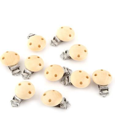 10Pcs Cute Round Wooden Baby Pacifier Clip Charms - Nipple Clasps with 3 Holes for Safe Baby Care | International Shipping - Buy Online on GoSupps.com