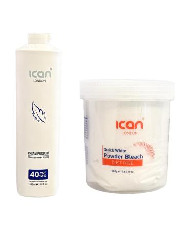 ICAN LONDON PROFESSIONAL CREAM PEROXIDE 40 VOL 12% 1000 ML + WHITE POWDER BLEACH (JAR)500 G SET