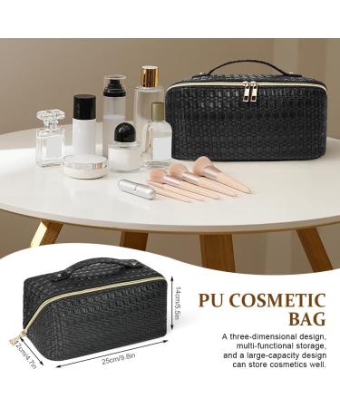 Aucuu Premium PU Cosmetic Travel Bag- Large Capacity Waterproof Organizer, Geometric Black Design - Gift for Women - Buy Online on GoSupps.com