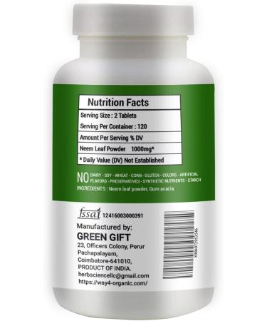 WAY 4 ORGANIC Neem Tablets - 100% Pure Azadirachta Indica - 240 Count (500mg) - 120 Days Supply - Buy Online on GoSupps.com