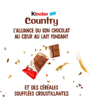 Kinder Country - Barre C r ali re enrob e de Chocolat au Lait avec un C ur au Lait fondant et des C r ales souffl es - Gourmand et Croustillant - Format partager - 40 Barres - Buy Online on GoSupps.com