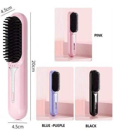 Portable Rechargeable Hair Straightening Brush - USB Multi-Functional Styling Brush for Women & Men (Pink - Buy Online on GoSupps.com