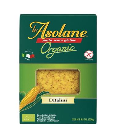Le Asolane Certified Organic Gluten Free Ditalini Pasta | Authentic Imported Italian Gourmet Pasta from Select Premium Grade Corn Flour | 8.8 oz packages (Pack of 1)