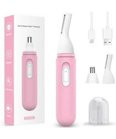 DIKTOYOU 2 in 1 Rechargeable Ear and Nose Hair Trimmer for Women Painless Nose Trimmer USB Electric IPX7 Waterproof Eyebrow Facial Hair Removal Nose Grooming Garget Easy Cleansing Pink