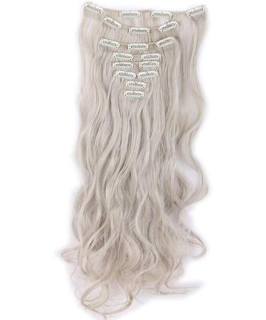 Silk-co Long Curly Wavy Hairpiece Extensions - 24 Inch Blond&Silver Grey - 8 Pcs Full Head, Heat Resistant Synthetic, 18 Clips - Clip in Hair Extension - Buy Online on GoSupps.com