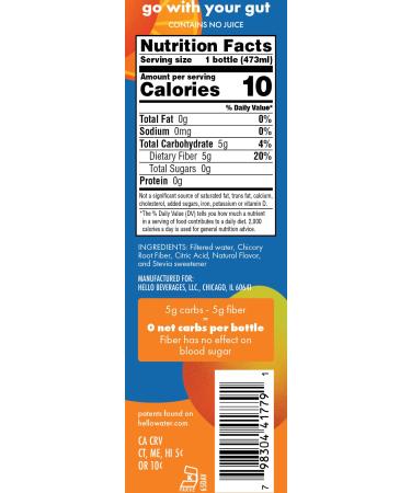 hellowater Orange Mango Dance Fiber Infused Water - 12 Pack - High Fiber, 0 Sugar, 0 Net Carbs - Low Glycemic, Nothing Artificial - 16 Fl. Oz. Bottles - Buy Online on GoSupps.com