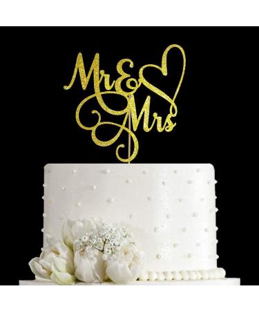 JIEEIN Mr and Mrs Cake Topper Bride and Groom Sign Wedding Engagement Cake Toppers Decorations Double-faced Gold Glitter - Buy Online on GoSupps.com